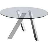 Tower 51" Round Dining Table in Glass & Stainless Steel